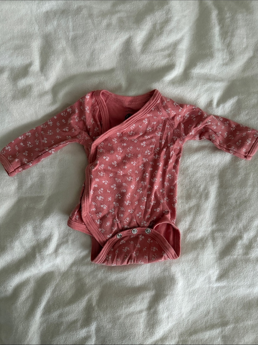 Petit Bateau Dusty Rose Floral Long-Sleeve One-Piece Bodysuit 1 month